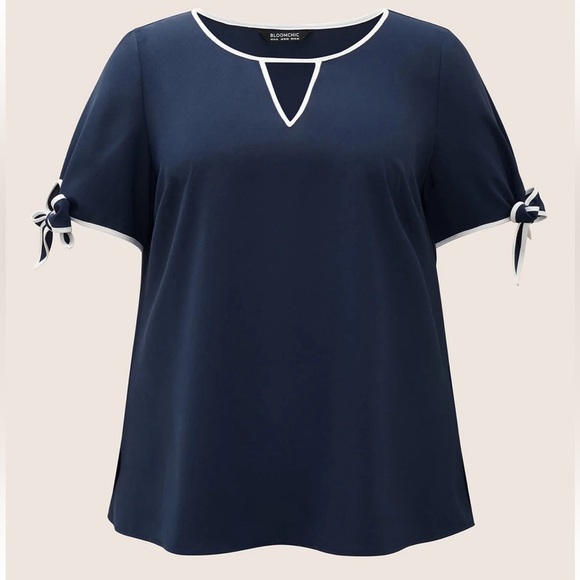 BloomChic Plus Size 3XL Contrast Trim Keyhole Tie Knot Blouse us22-24 - Picture 5 of 7